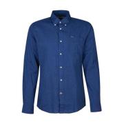 Blauw linnen overhemd met lange mouwen Barbour , Blue , Heren