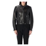 Zwarte leren racerjack bovenkleding Tom Ford , Black , Dames