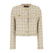 Stijlvolle Multicolor Tweed Blazer Versace , Beige , Dames