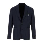 Stijlvolle Donkerblauwe Wollen Blazer Versace , Blue , Heren