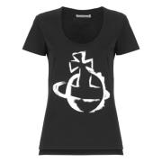 Zwarte Katoenen T-shirt met Logo Vivienne Westwood , Black , Dames