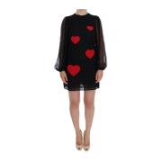 Zwart Kant Rood Hart Shift Jurk Dolce & Gabbana , Black , Dames