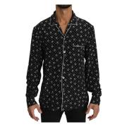 Zwart Zijden Nachthemd met Skull Print Dolce & Gabbana , Black , Heren