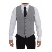 Elegante Grijze Katoenen Stretch Jurk Vest Dolce & Gabbana , Gray , He...