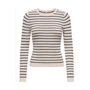 Gestreepte lange mouw knoop hals top Only , Beige , Dames