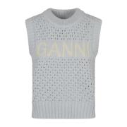 Gestructureerde Katoenen Pointelle Vest Ganni , Blue , Dames