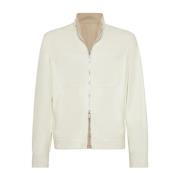 Witte Staande Kraag Jas Brunello Cucinelli , White , Heren