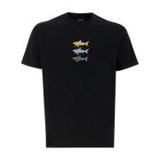 Katoenen Crew-neck T-shirt met Print Paul & Shark , Black , Heren