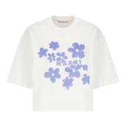 Wit Katoenen T-shirt Ronde Hals Korte Mouwen Marni , White , Dames