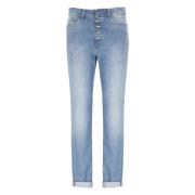 Blauwe Katoenen Jeans met Juweelknopen Dondup , Blue , Dames