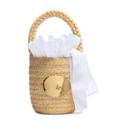 Gevlochten Rieten Stro Tas met Deksel Patou , Beige , Dames