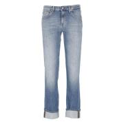 Blauwe Katoenen Jeans met Riemlussen Dondup , Blue , Dames