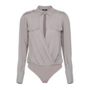 Gekruiste Body Shirt met Details Elisabetta Franchi , Gray , Dames