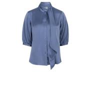 Storm Blauwe Zijden Blouse met Georgette Achterkant Dante 6 , Blue , D...