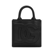 Zwarte leren schoudertas met logo Dolce & Gabbana , Black , Dames