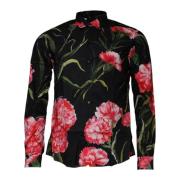 Zwarte Bloemen Slim Fit Overhemd Dolce & Gabbana , Black , Heren