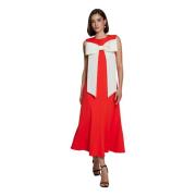 Rode Crepe Jurk met Witte Strik Moskada , Red , Dames