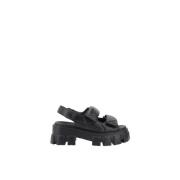 Gewatteerde leren sandalen met klittenbandsluiting Prada , Black , Dam...