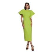 Pistache Crepe Midi Jurk Pofmouwen Moskada , Green , Dames