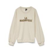 Indiase Tekst Geborduurde Sweater Beige Vero Moda , Beige , Dames