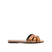 Paling Leren Platte Sandalen Saint Laurent , Brown , Dames