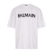 Kristal Logo Katoenen T-shirt Balmain , White , Heren