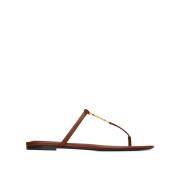 Leren platte sandalen met YSL-logo Saint Laurent , Brown , Dames