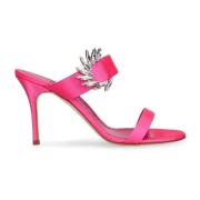 Kristalversierde Satijnen Hak Sandalen Manolo Blahnik , Pink , Dames