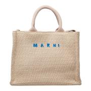 Witte/Natuurlijke Raffia-Effect Stoffen Handtas Marni , White , Dames