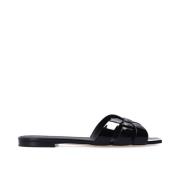 Leren Slides met Patentleren Binnenzool Saint Laurent , Black , Dames