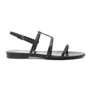 Platte sandalen met goudkleurig logodetail Saint Laurent , Black , Dam...