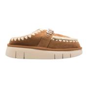 Kameel Shearling Slip-On Platte Schoenen Mou , Brown , Dames