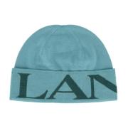 Wol Ribgebreide Hoed Logo Italië Vrouwen Lanvin , Green , Unisex