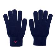 Blauwe Wol Geribbelde Manchet Geborduurde Handschoenen Peuterey , Blue...