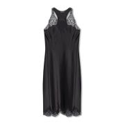 Satin Strappy Midi Jurk Kantafwerking Balenciaga , Black , Dames