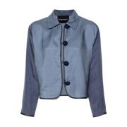 Heldere Blauwe Zijden Jas Emporio Armani , Blue , Dames