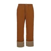 Monogram Katoenen Broek met Achterlogo Gucci , Brown , Heren