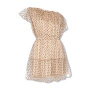 Een-Schouder Tule Jurk met Polka Detail Gucci , Beige , Dames