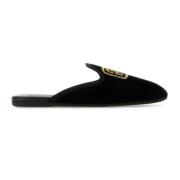 Geborduurde Slip-On Muiltjes Velvet Effect Miu Miu , Black , Dames