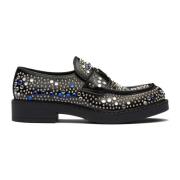 Rhinestone Leren Loafers Prada , Black , Heren