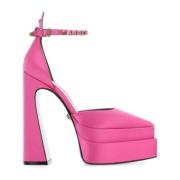 Kristal Applicatie Zijden Satijnen Pumps Versace , Pink , Dames