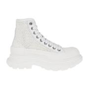 Raffia High-Top Sneakers met Lint Alexander McQueen , White , Dames