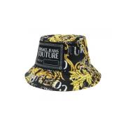 Zwart/Goud Bucket Hoed met Logo Versace Jeans Couture , Multicolor , U...