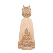 Geborduurde Linnen Midi Jurk met Paisley Motieven Zimmermann , Beige ,...