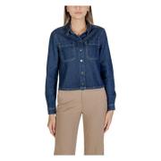 Blauwe Katoenen Shirt met Automatische Knopen Street One , Blue , Dame...