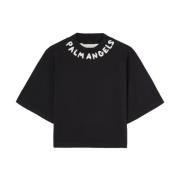 Zwart Logo Print Crew Neck T-shirt Palm Angels , Black , Dames