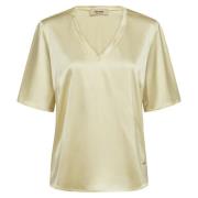 Satijnen V-hals Blouse MOS Mosh , Beige , Dames