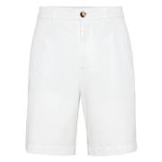 Twisted Cotton Gabardine Shorts Brunello Cucinelli , White , Heren