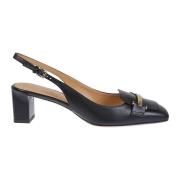 Zwarte leren slingback met gouden metalen bar Tod's , Black , Dames