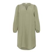 Eenvoudige Effen Jurk met Lange Mouwen Kaffe Curve , Green , Dames